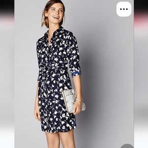 Ann Taylor Blue Floral Shirt Dress Size L
